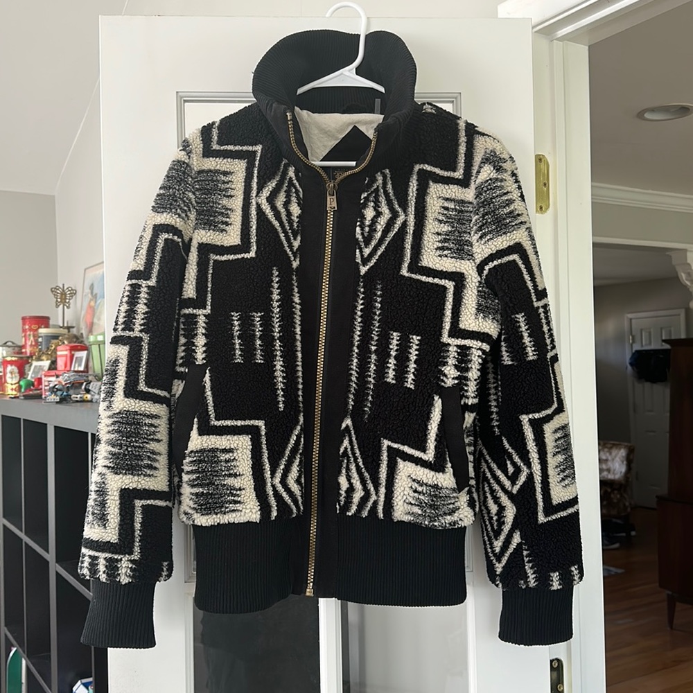 Pendleton Black Ivory Harding Bomber Style Berber Fleece Jacket Womens Medium